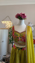 Green Pink Floral designer lehenga