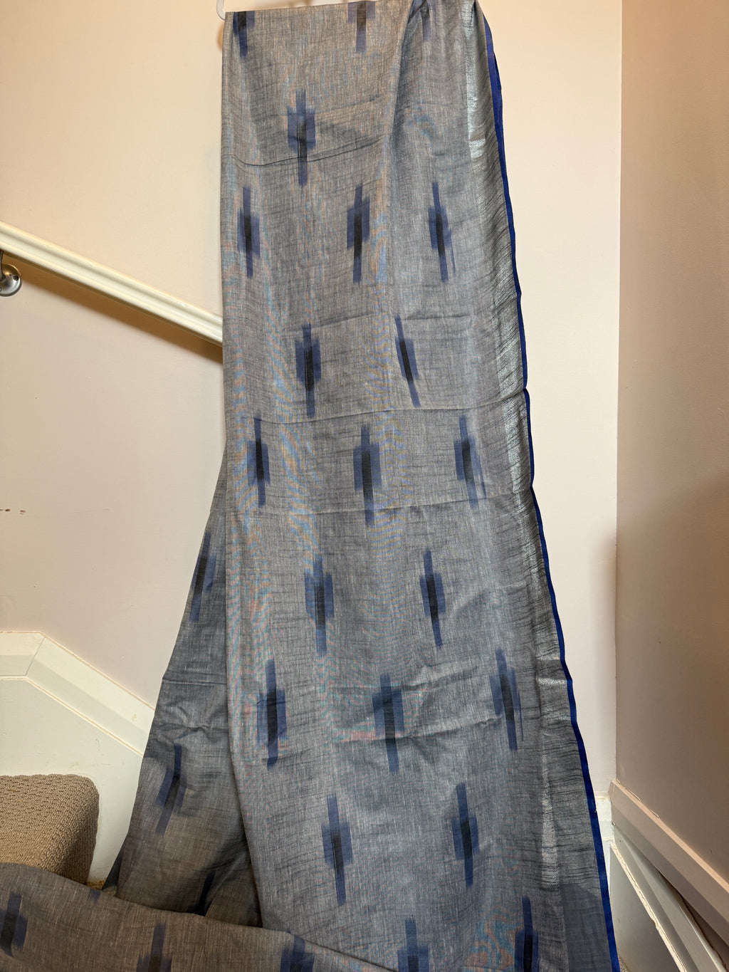 Grey Blue Ikkat Linen saree