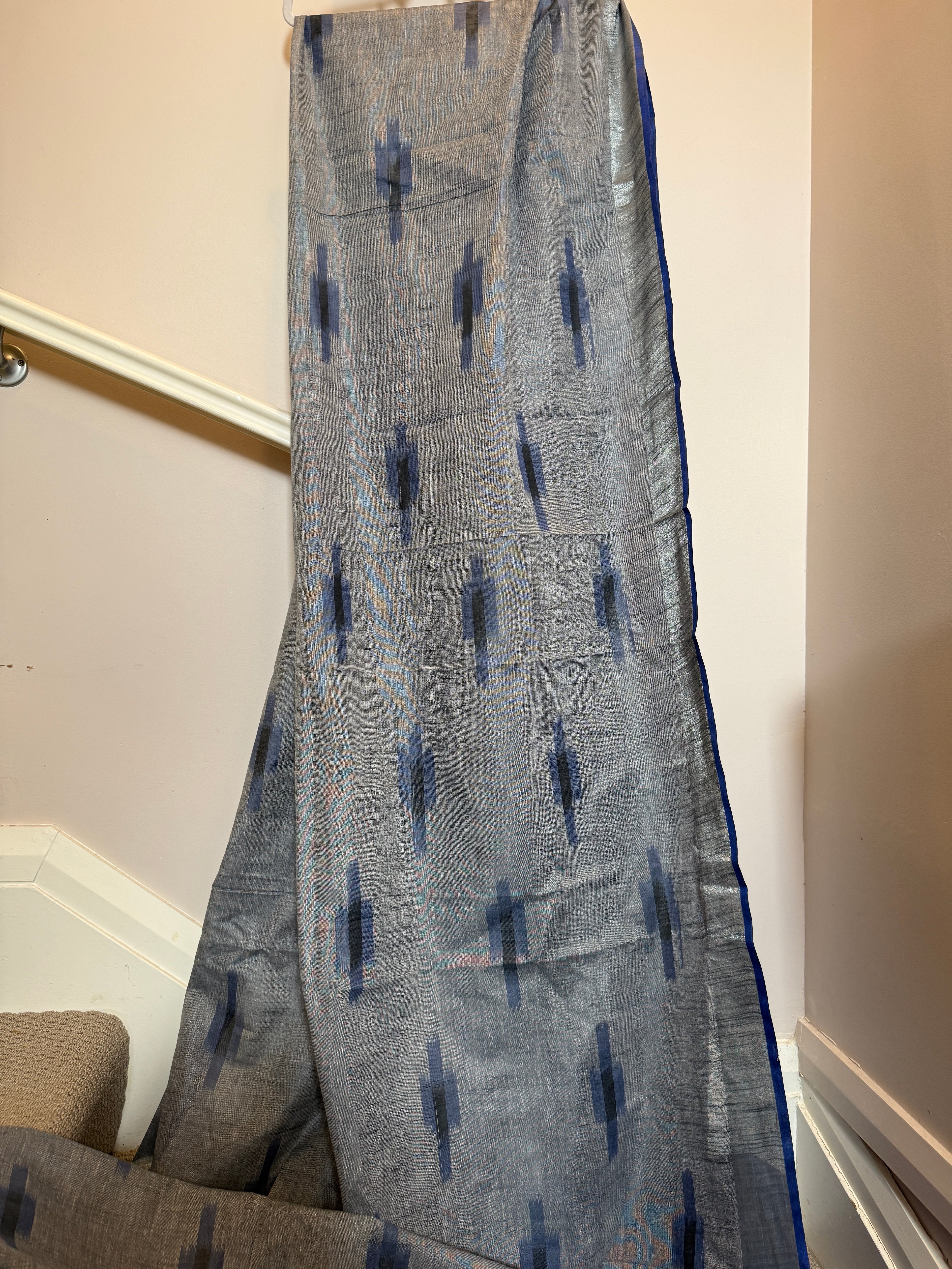 Grey Blue Ikkat Linen saree