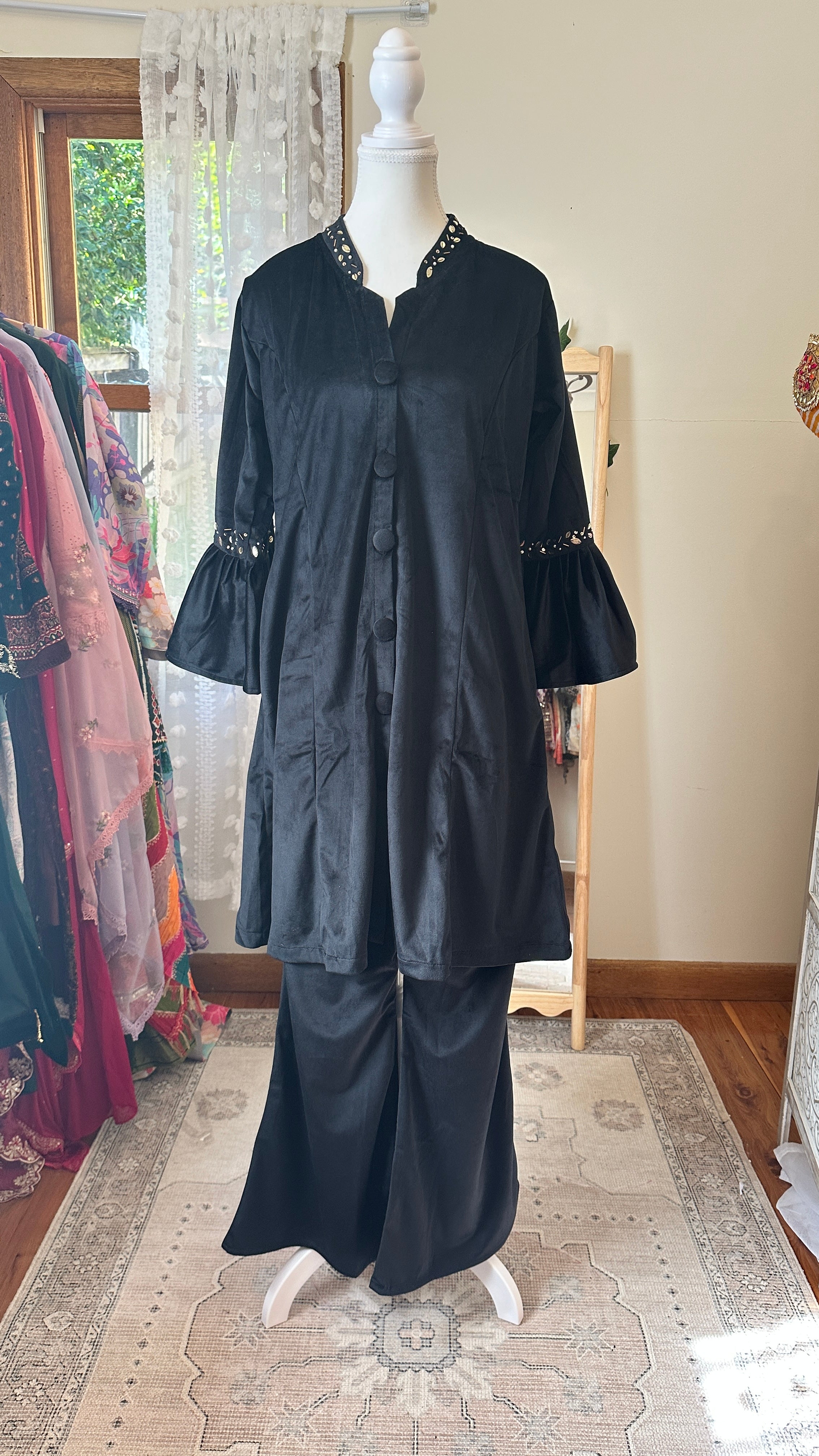 Shab-E-Rang — Black Suede Velvet Co-Ord Set