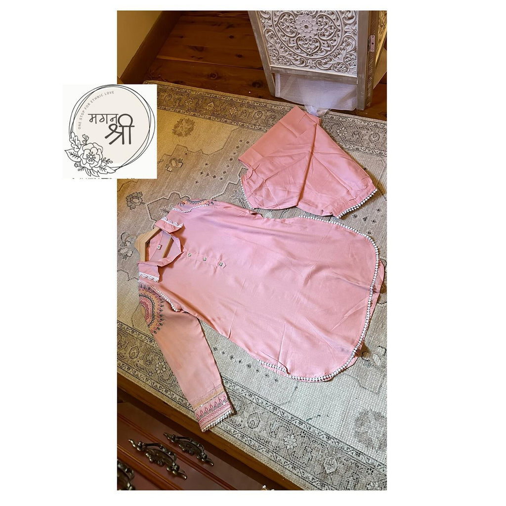 Embroidered Pink Co-Ord Set with Dhoti Style Pants
