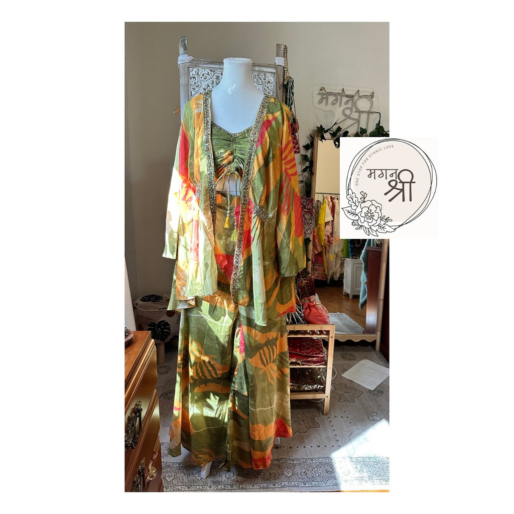 Printed Indo-Western Plazzo Set with Sleeved Cape Jacket