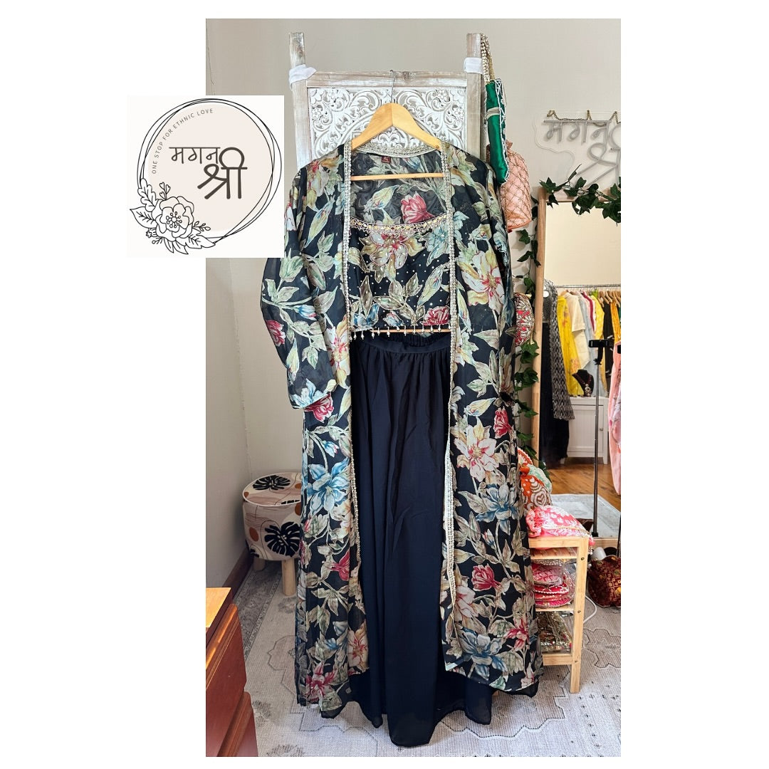 Floral Printed Palazzo Set with Long Jacket