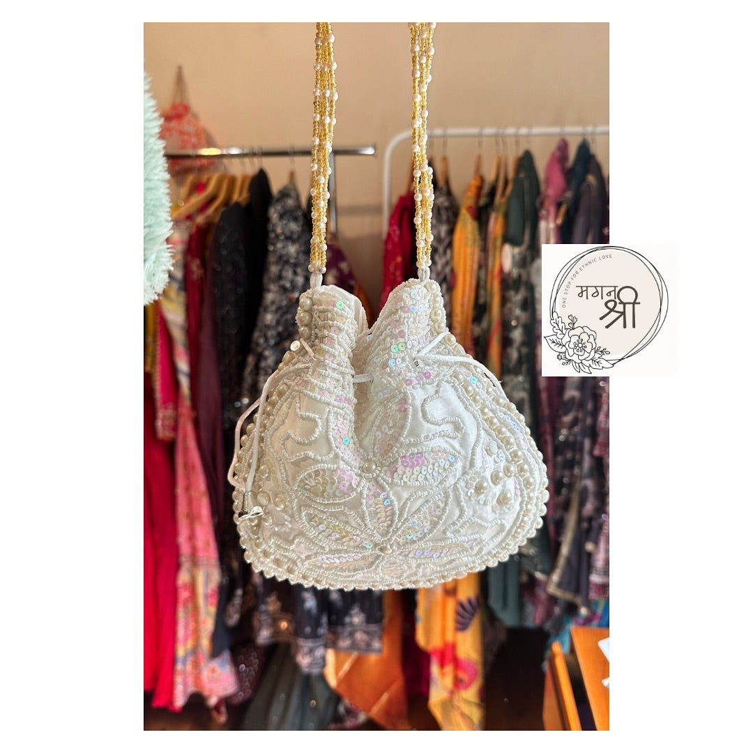 Hand-Embroidered Pearl & Sequin Potli Bag