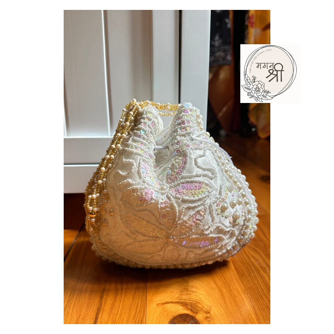 Hand-Embroidered Pearl & Sequin Potli Bag
