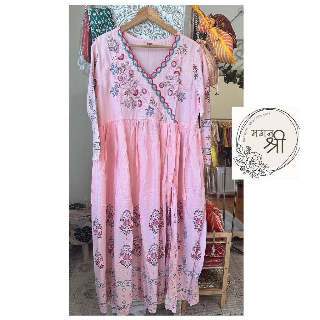 Pink Embroidered Suit Set with Printed Dupatta and Straight Pants