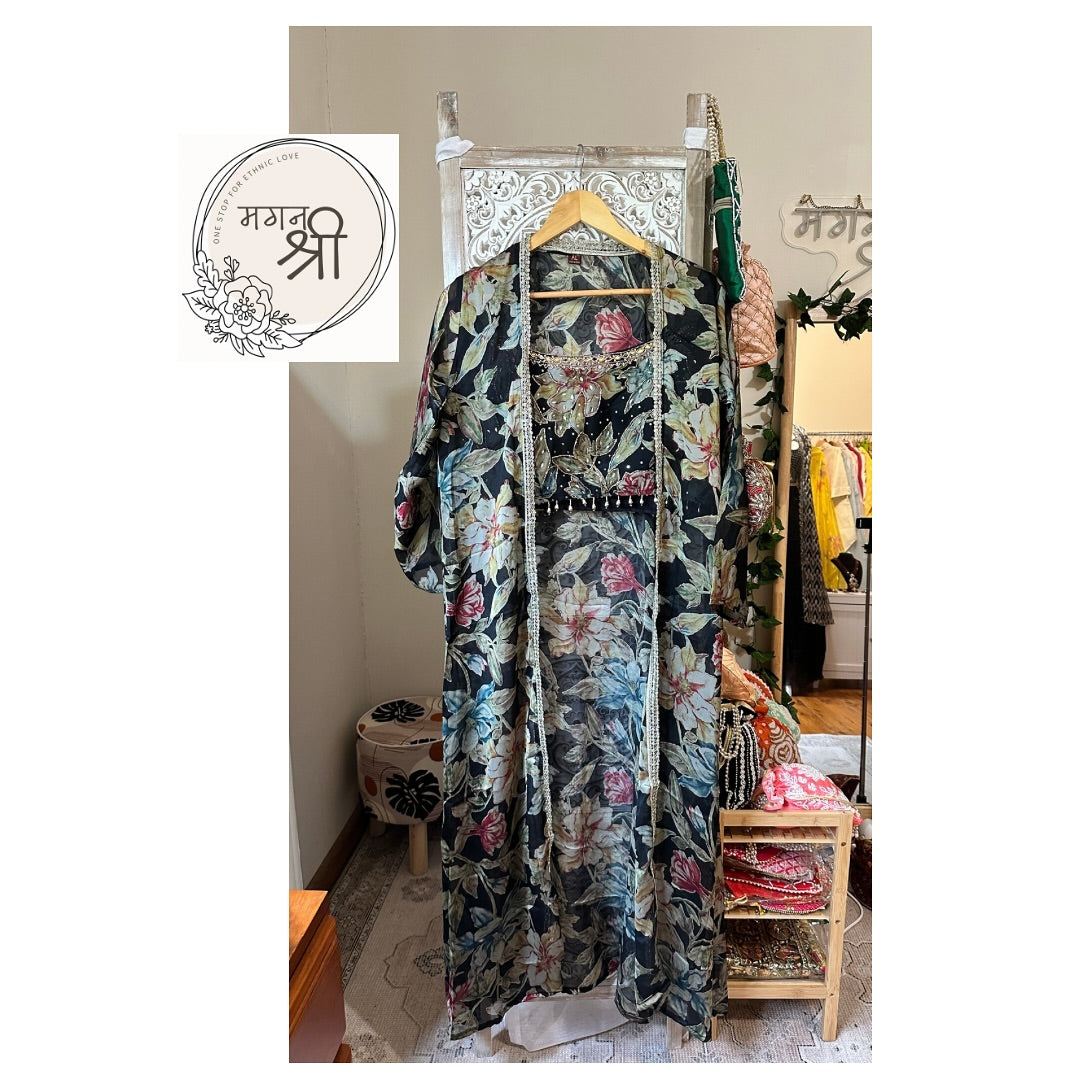 Floral Printed Palazzo Set with Long Jacket