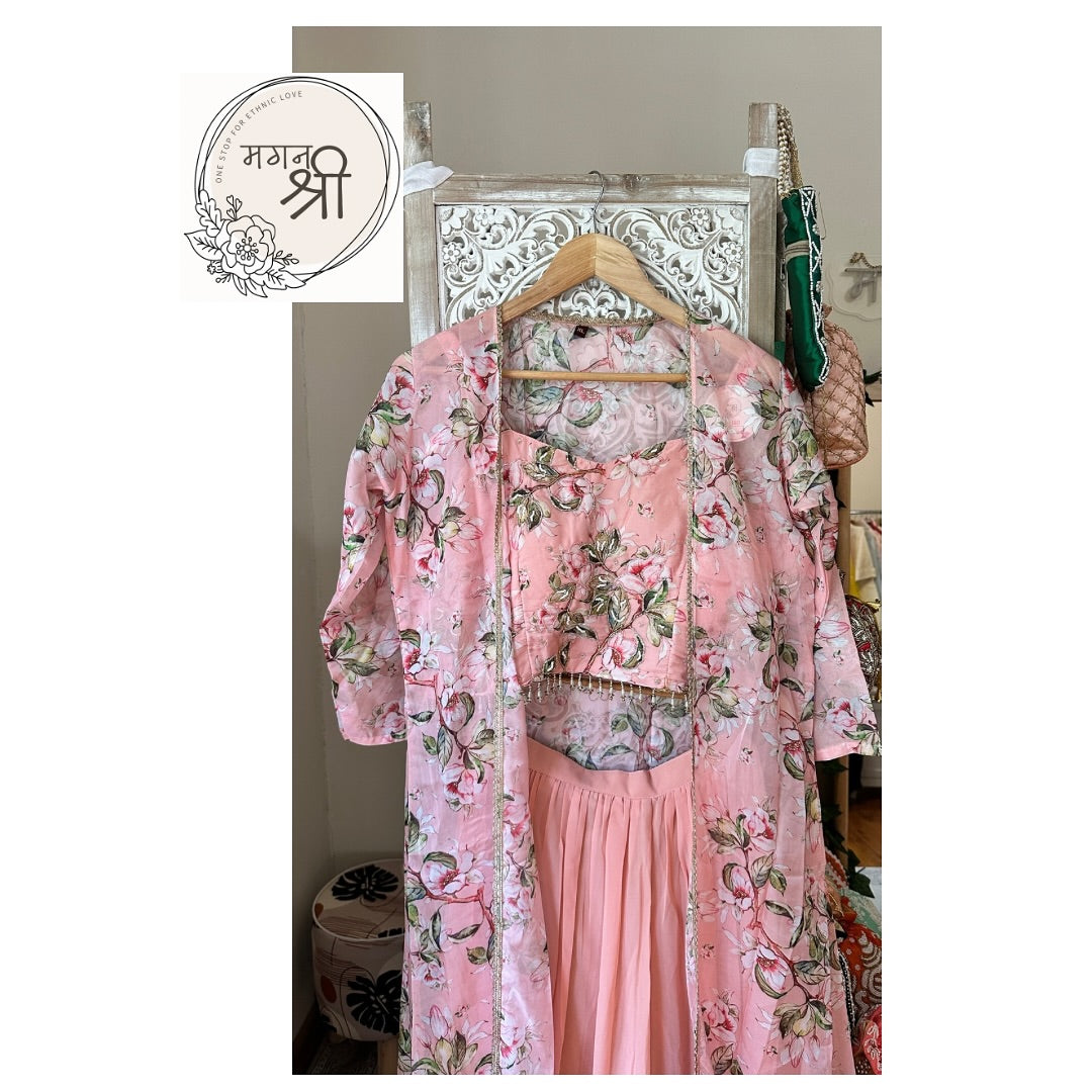 Floral Printed Palazzo Set with Long Jacket