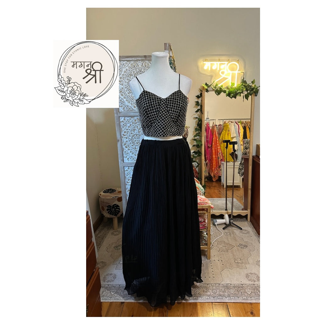 Black Indo-Western Skirt Set with Printed Jacket