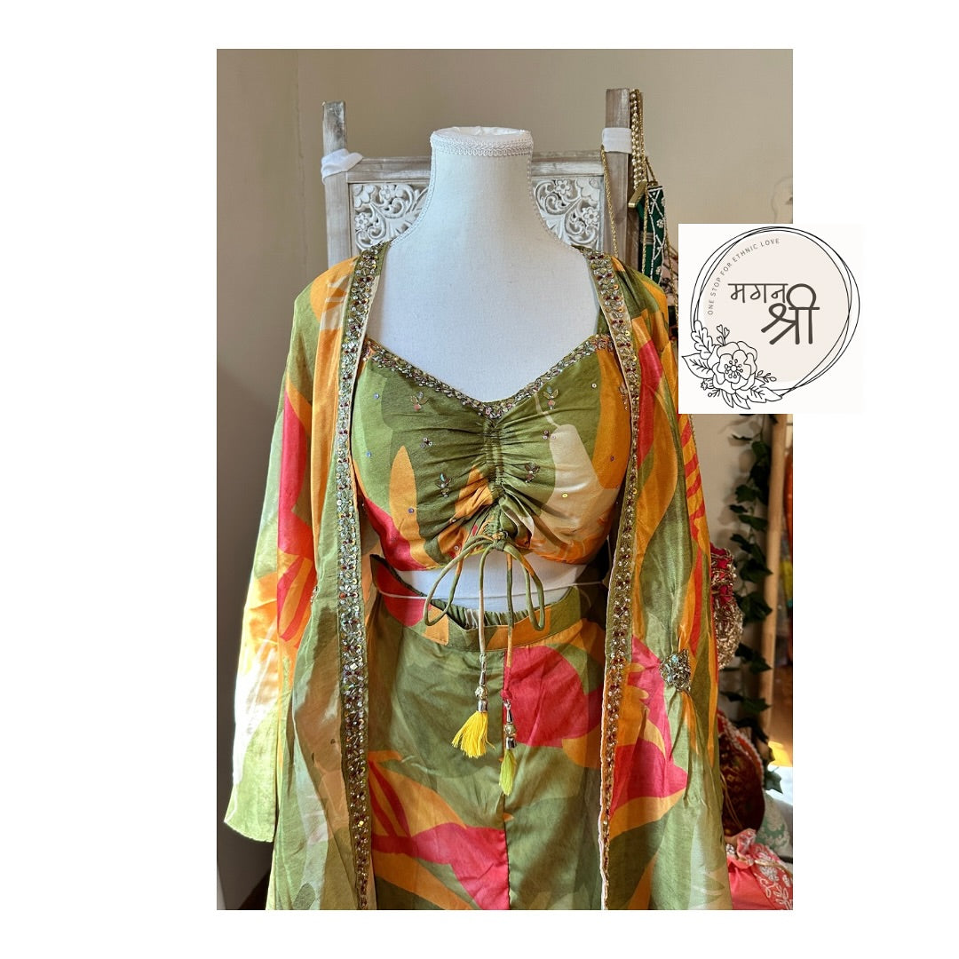 Printed Indo-Western Plazzo Set with Sleeved Cape Jacket