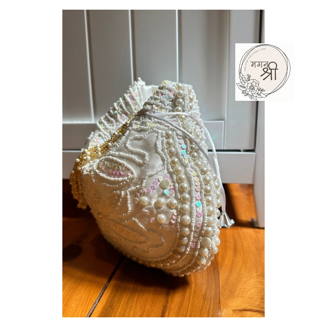 Hand-Embroidered Pearl & Sequin Potli Bag
