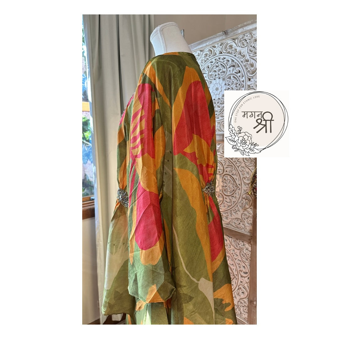 Printed Indo-Western Plazzo Set with Sleeved Cape Jacket