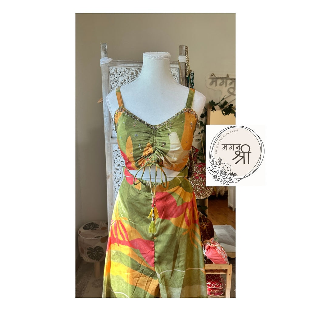 Printed Indo-Western Plazzo Set with Sleeved Cape Jacket