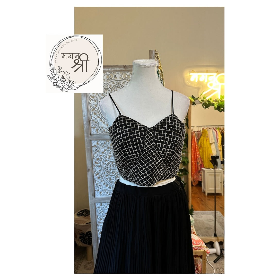 Black Indo-Western Skirt Set with Printed Jacket