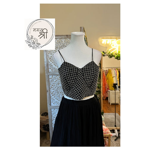 Black Indo-Western Skirt Set with Printed Jacket