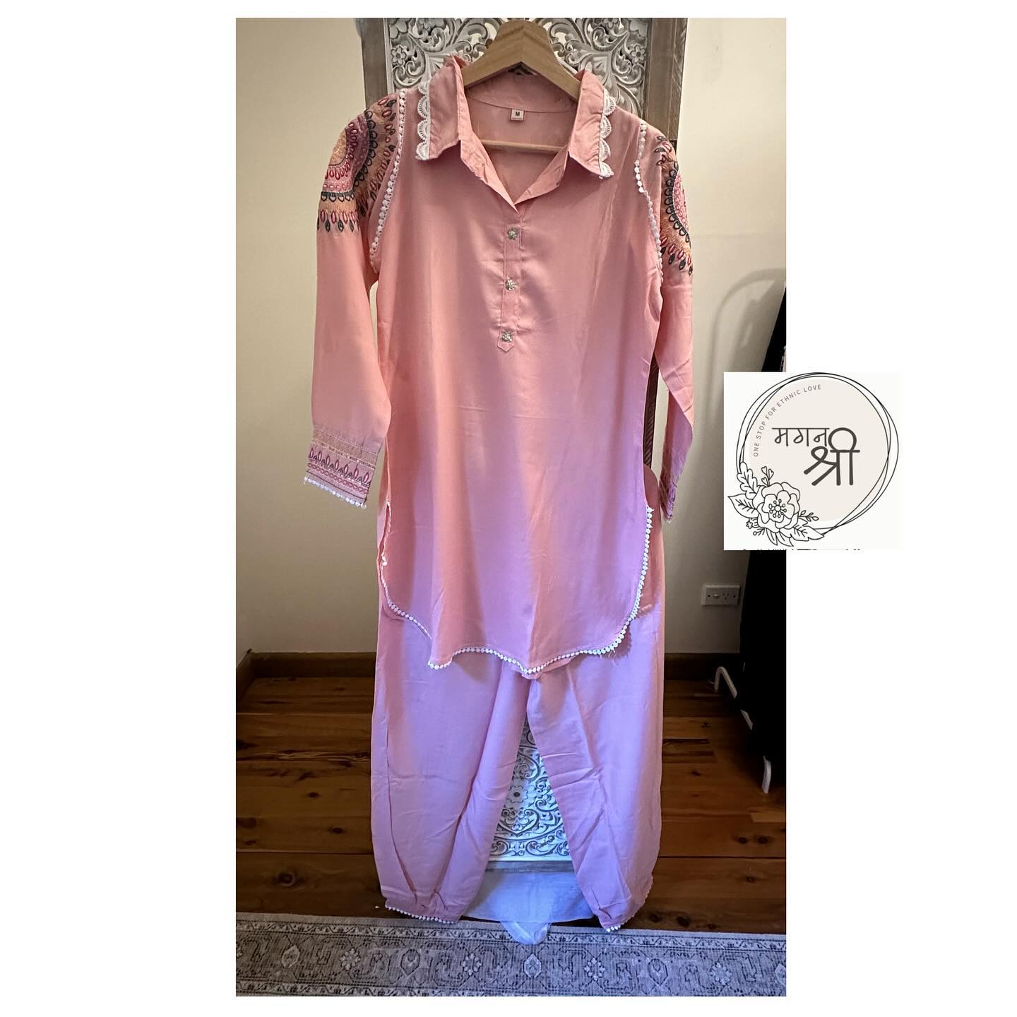 Embroidered Pink Co-Ord Set with Dhoti Style Pants