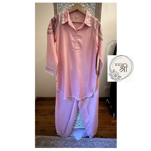 Embroidered Pink Co-Ord Set with Dhoti Style Pants