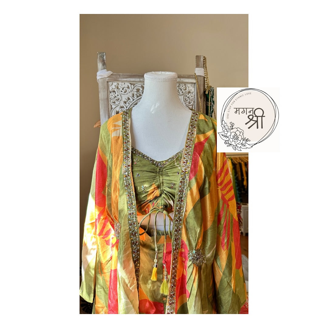 Printed Indo-Western Plazzo Set with Sleeved Cape Jacket
