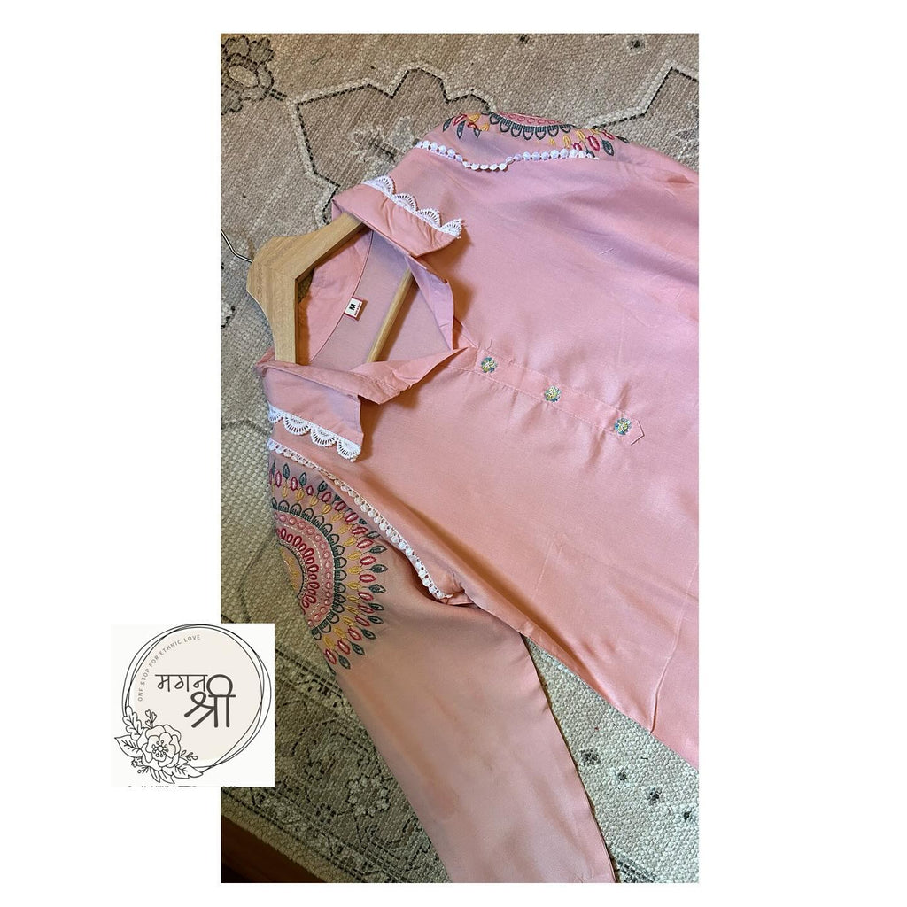 Embroidered Pink Co-Ord Set with Dhoti Style Pants