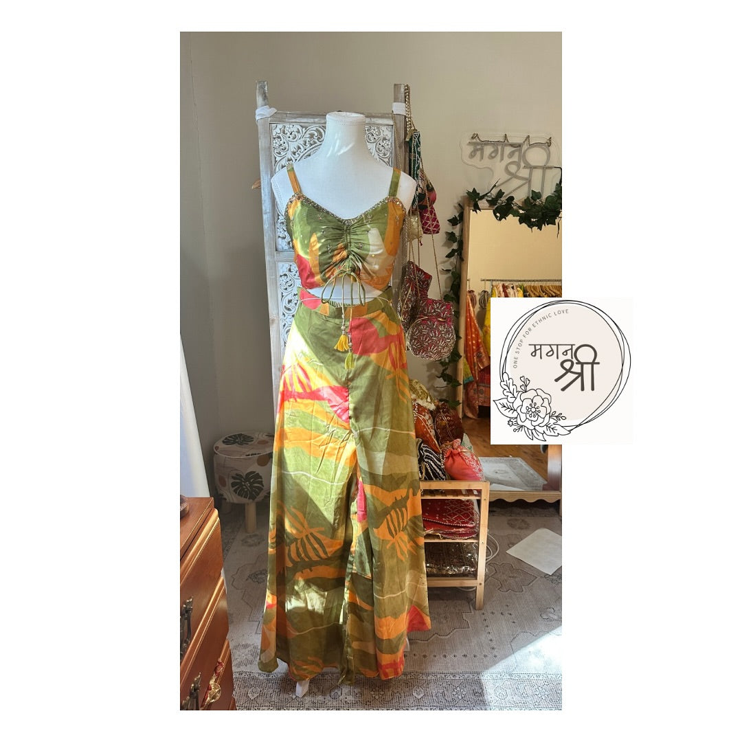 Printed Indo-Western Plazzo Set with Sleeved Cape Jacket