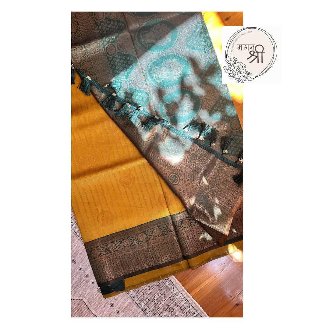 Duo-Tone Pitambari Silk Saree with Zari Woven Border