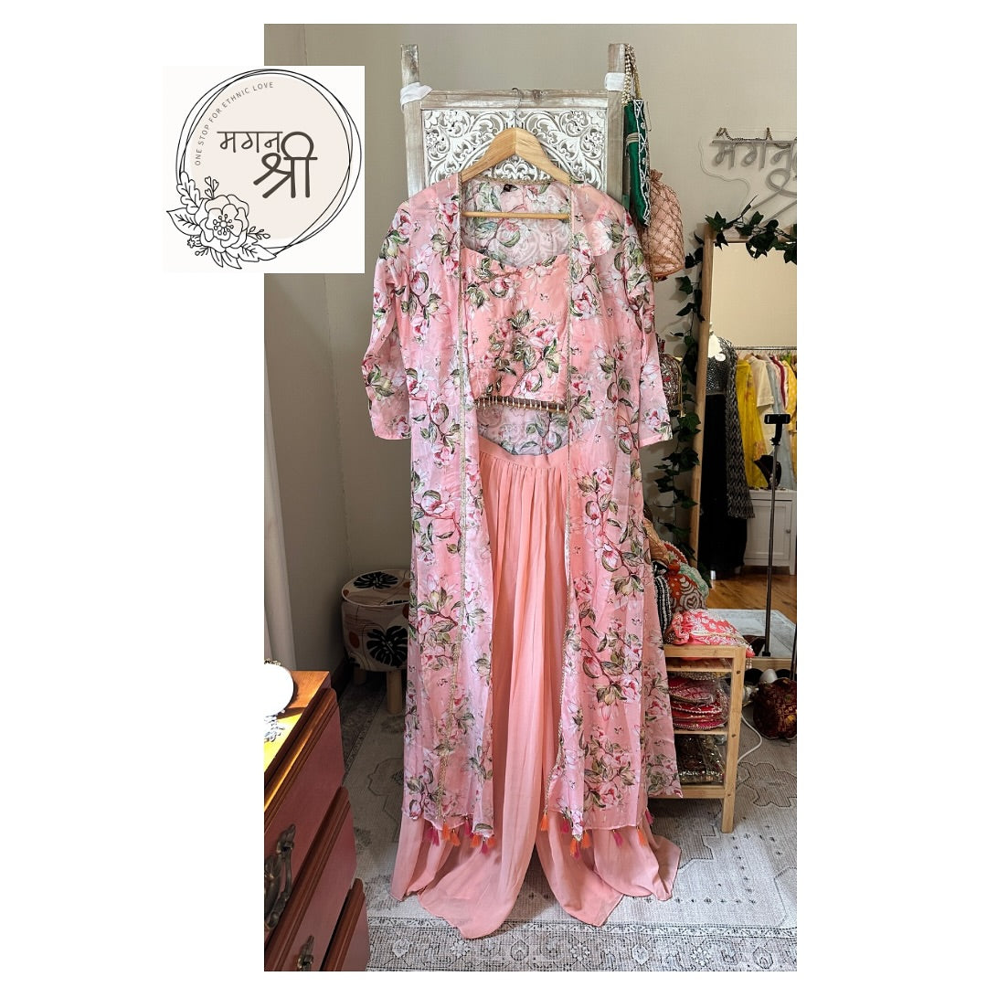 Floral Printed Palazzo Set with Long Jacket