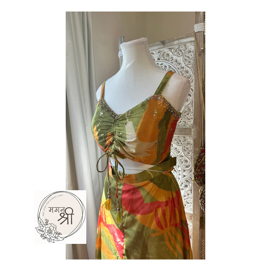 Printed Indo-Western Plazzo Set with Sleeved Cape Jacket