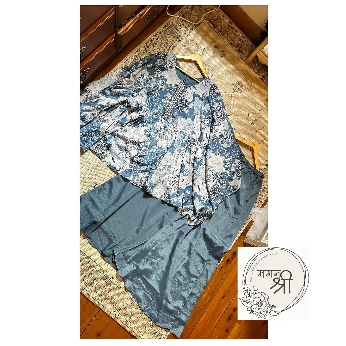 Floral Kaftan Style Co-Ord Set with Wide Leg Pants