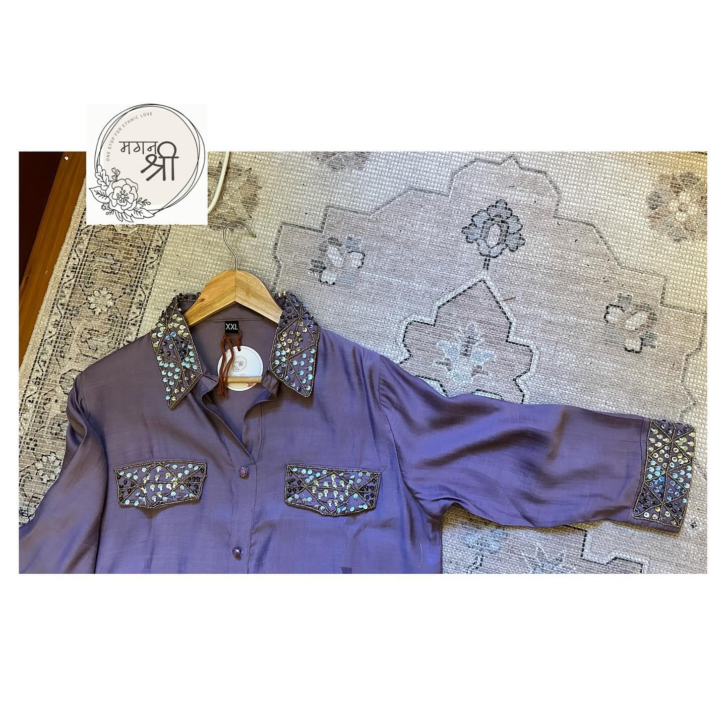 Sequin Embroidered Shirt lavender Co-Ord Set