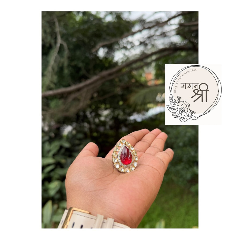 Red Stone Polki Ring