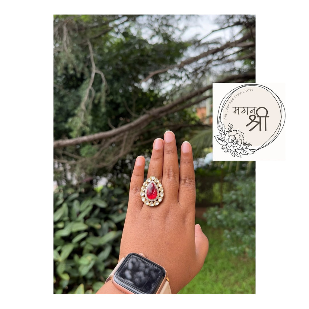 Red Stone Polki Ring