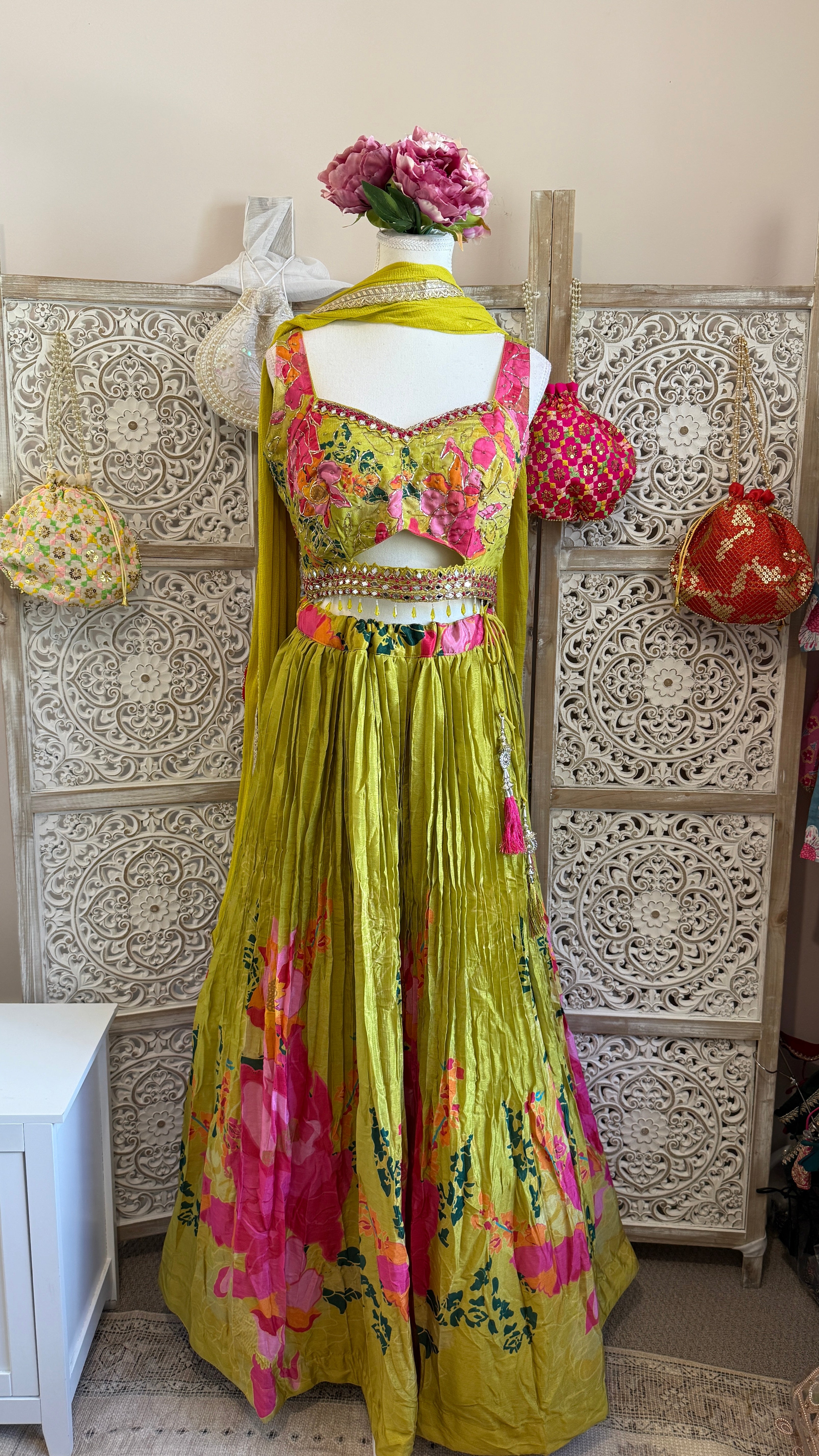 Green Pink Floral designer lehenga