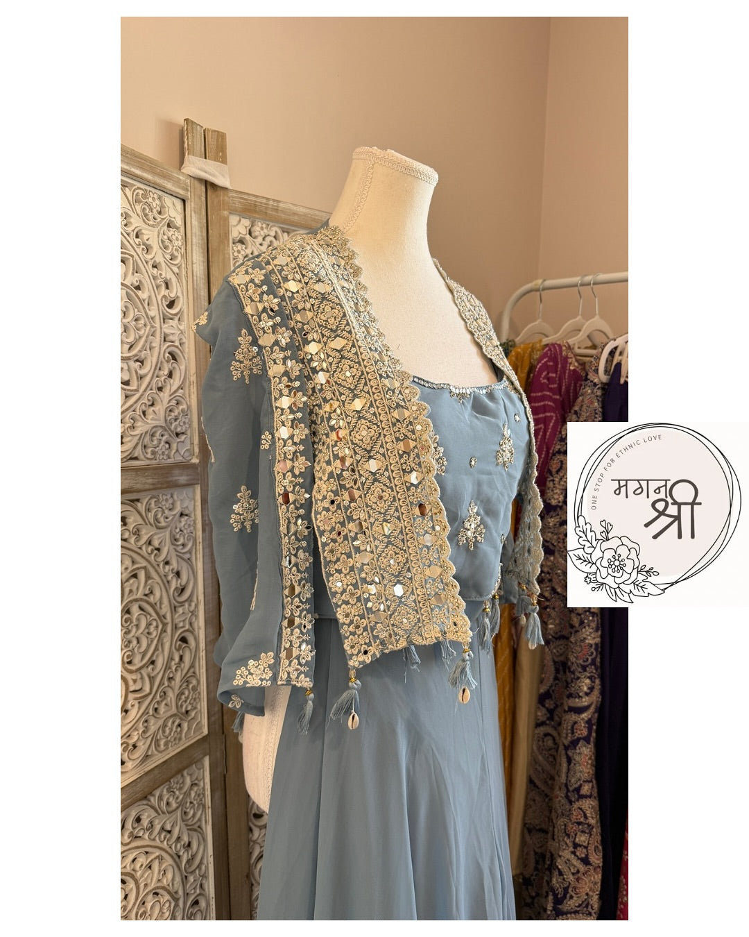 Neela Sitara — Steel Blue Embroidered Indo-Western