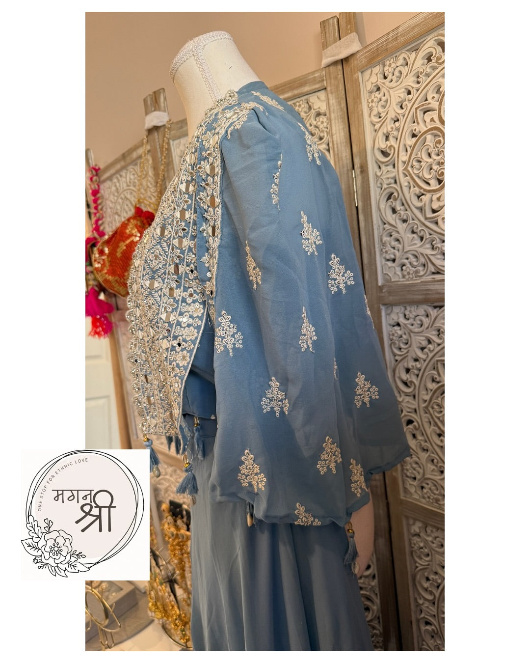 Neela Sitara — Steel Blue Embroidered Indo-Western