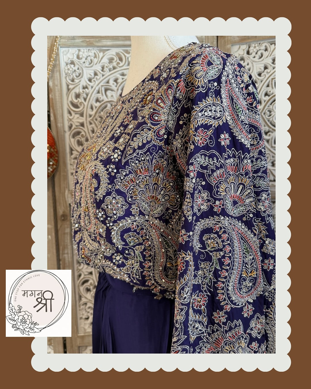 Neelam Paisley — Indigo Embroidered Crop Top &amp; Dhoti Skirt Set