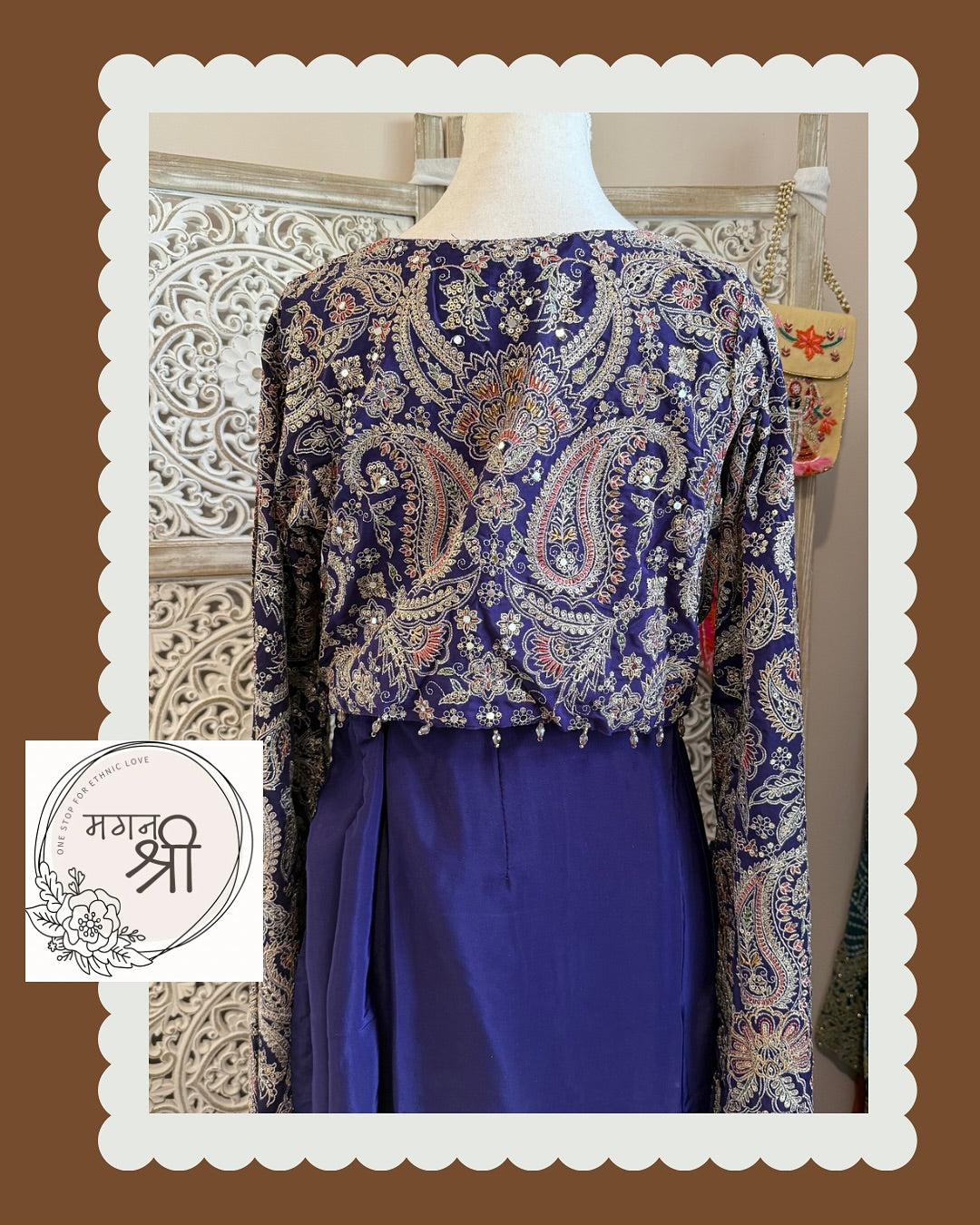 Neelam Paisley — Indigo Embroidered Crop Top &amp; Dhoti Skirt Set