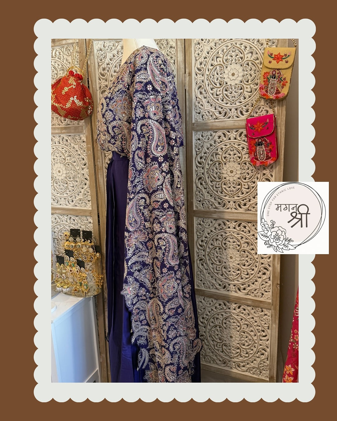 Neelam Paisley — Indigo Embroidered Crop Top &amp; Dhoti Skirt Set