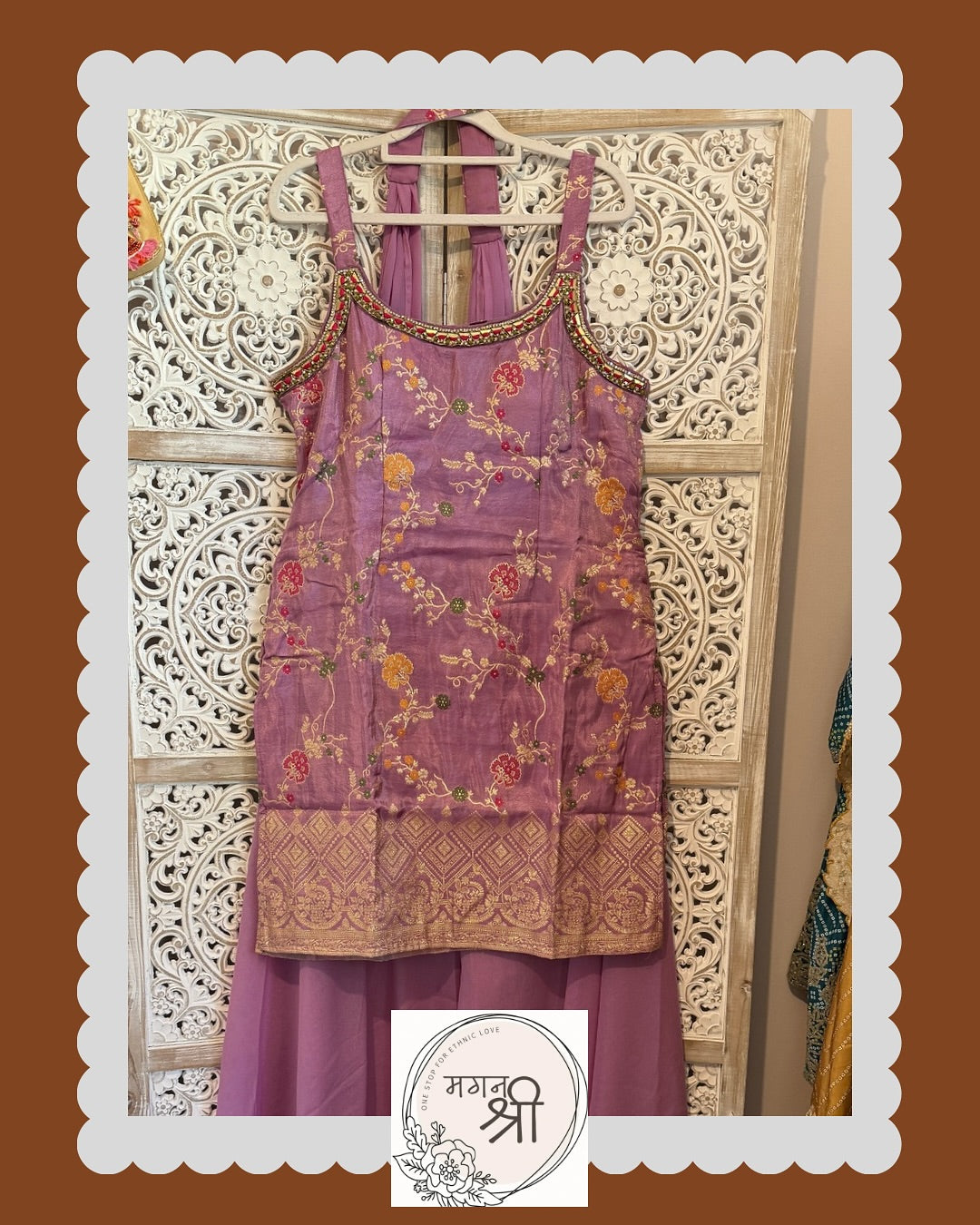 Gulabi Bahar — Mauve Banarasi Crop Kurta &Palazzo Set