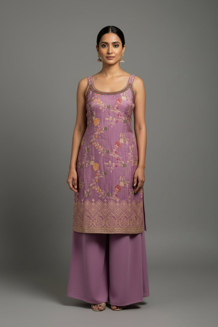 Gulabi Bahar — Mauve Banarasi Crop Kurta &Palazzo Set