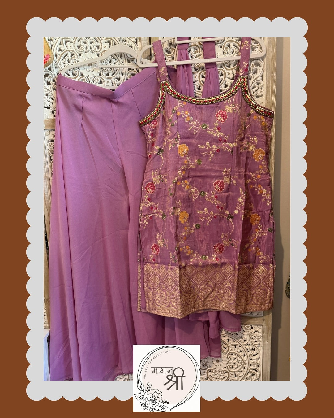 Gulabi Bahar — Mauve Banarasi Crop Kurta &Palazzo Set