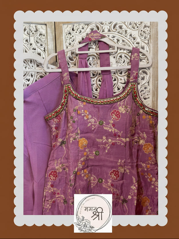 Gulabi Bahar — Mauve Banarasi Crop Kurta &Palazzo Set