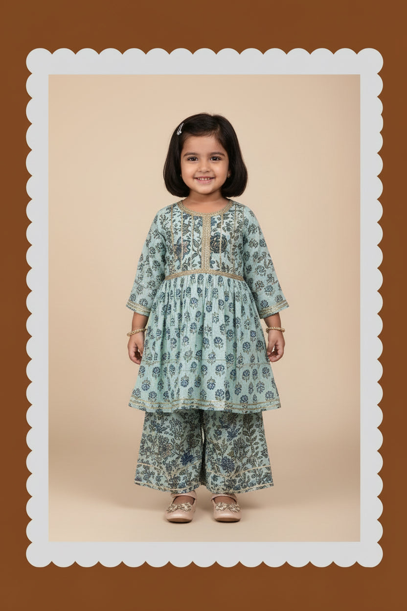 Noor Bahar — Toddler Floral Block Print Sharara Set