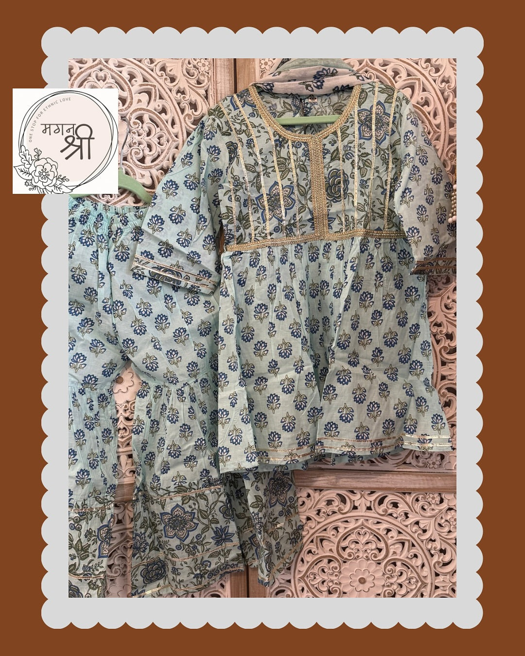 Noor Bahar — Toddler Floral Block Print Sharara Set