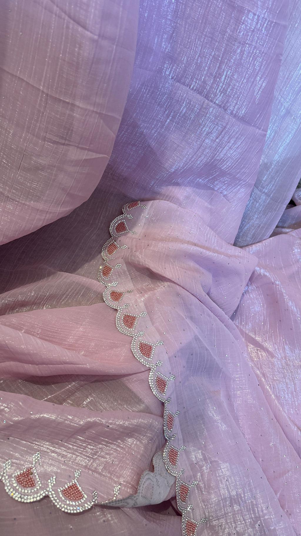 Blush Pink Shimmer Crepe Saree with Embellished Border