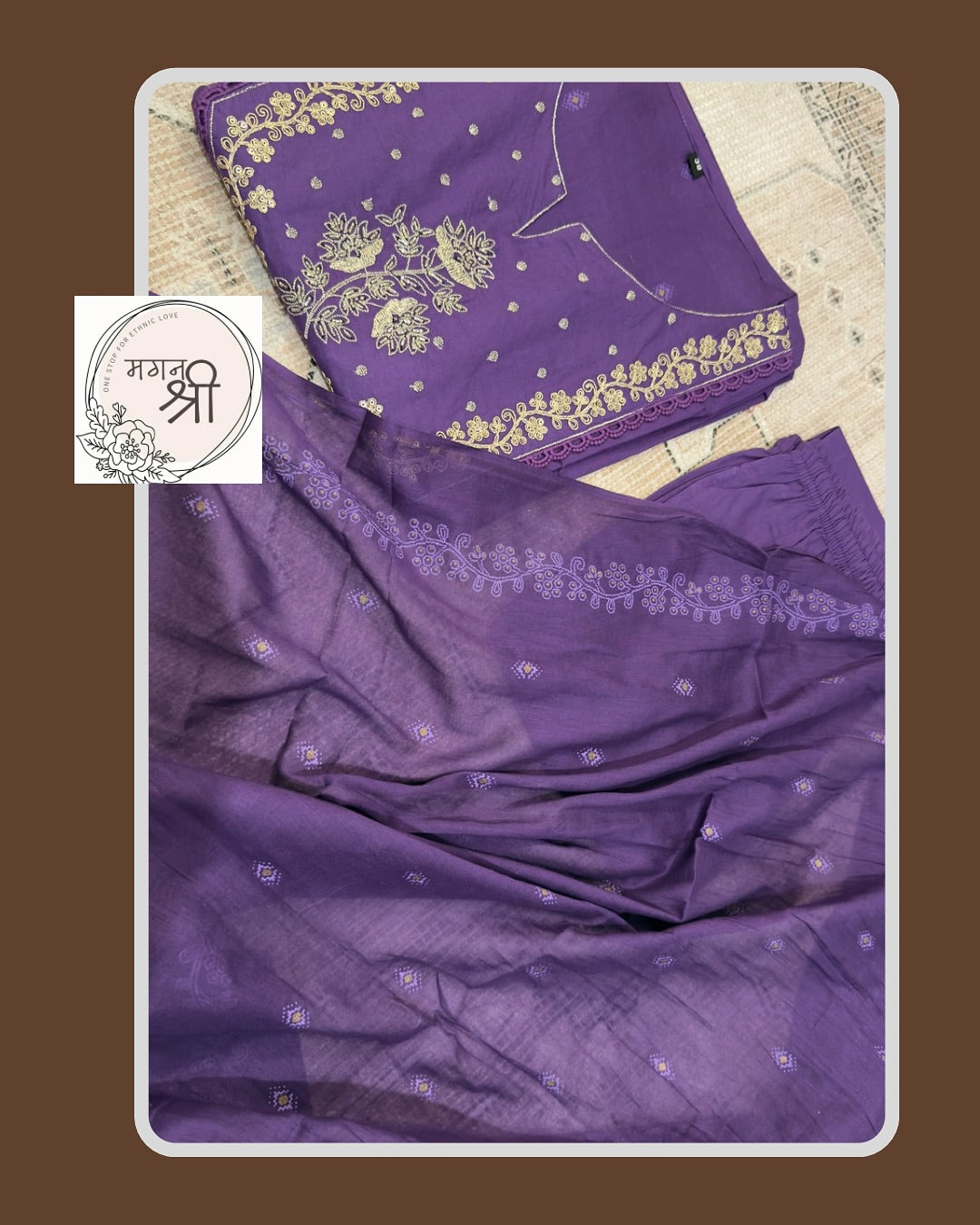 Raunaq — Embroidered Midi Anarkali Cotton Suit Set