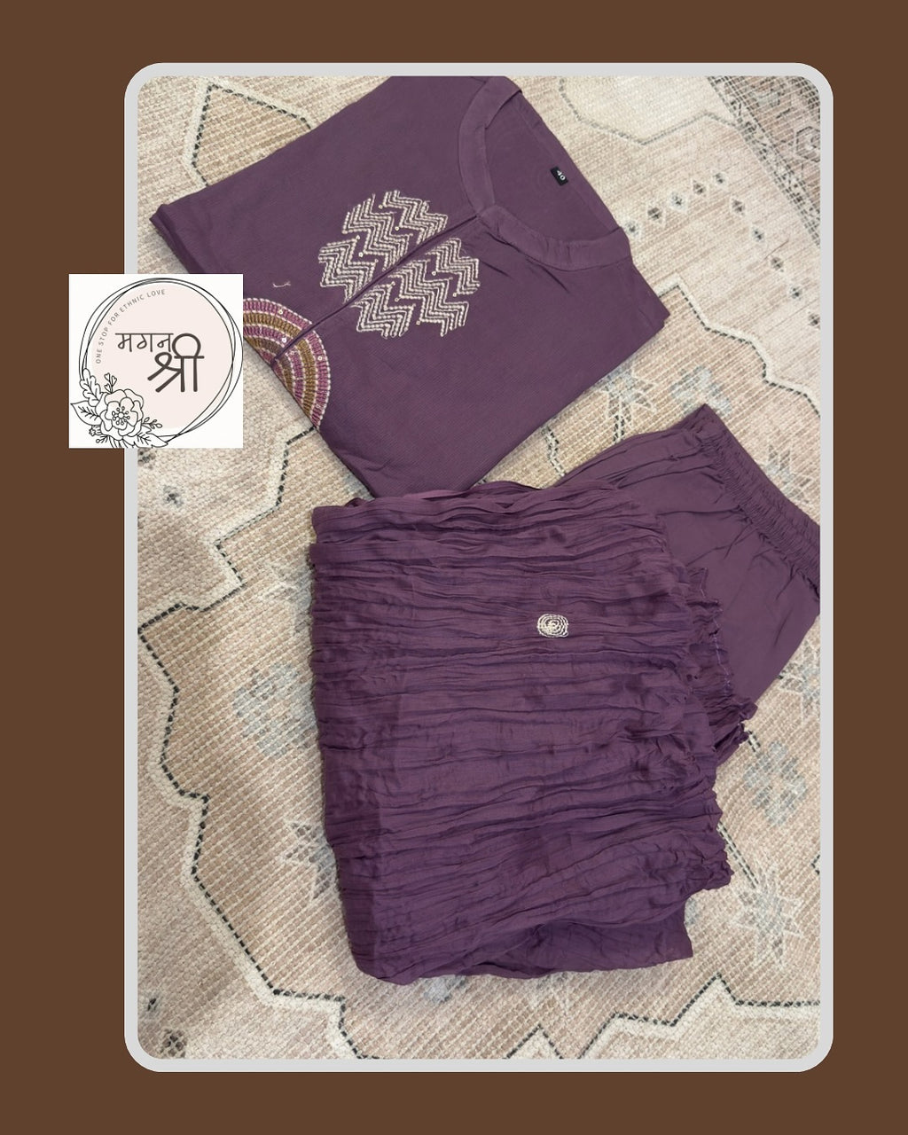 Kashish — Deep Mauve Geometric Cotton Kurta Set