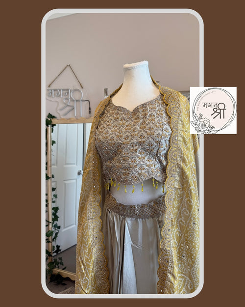 Aaradhya Cowl Skirt Bhandej Cape Set