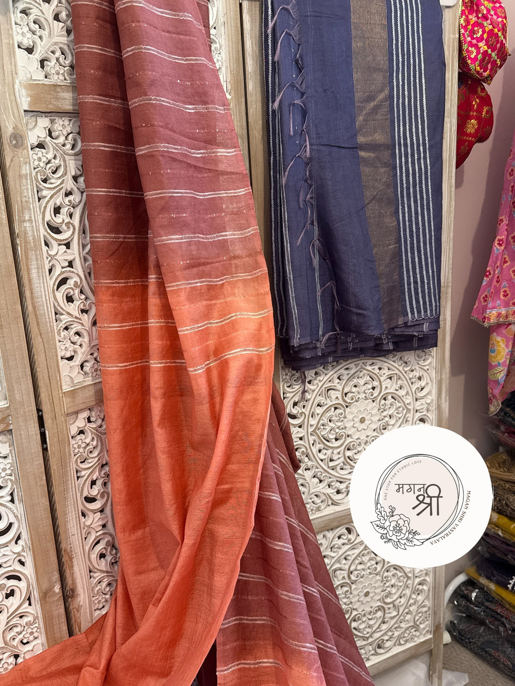 Handwoven Linen Saree with Running Thread Stripes