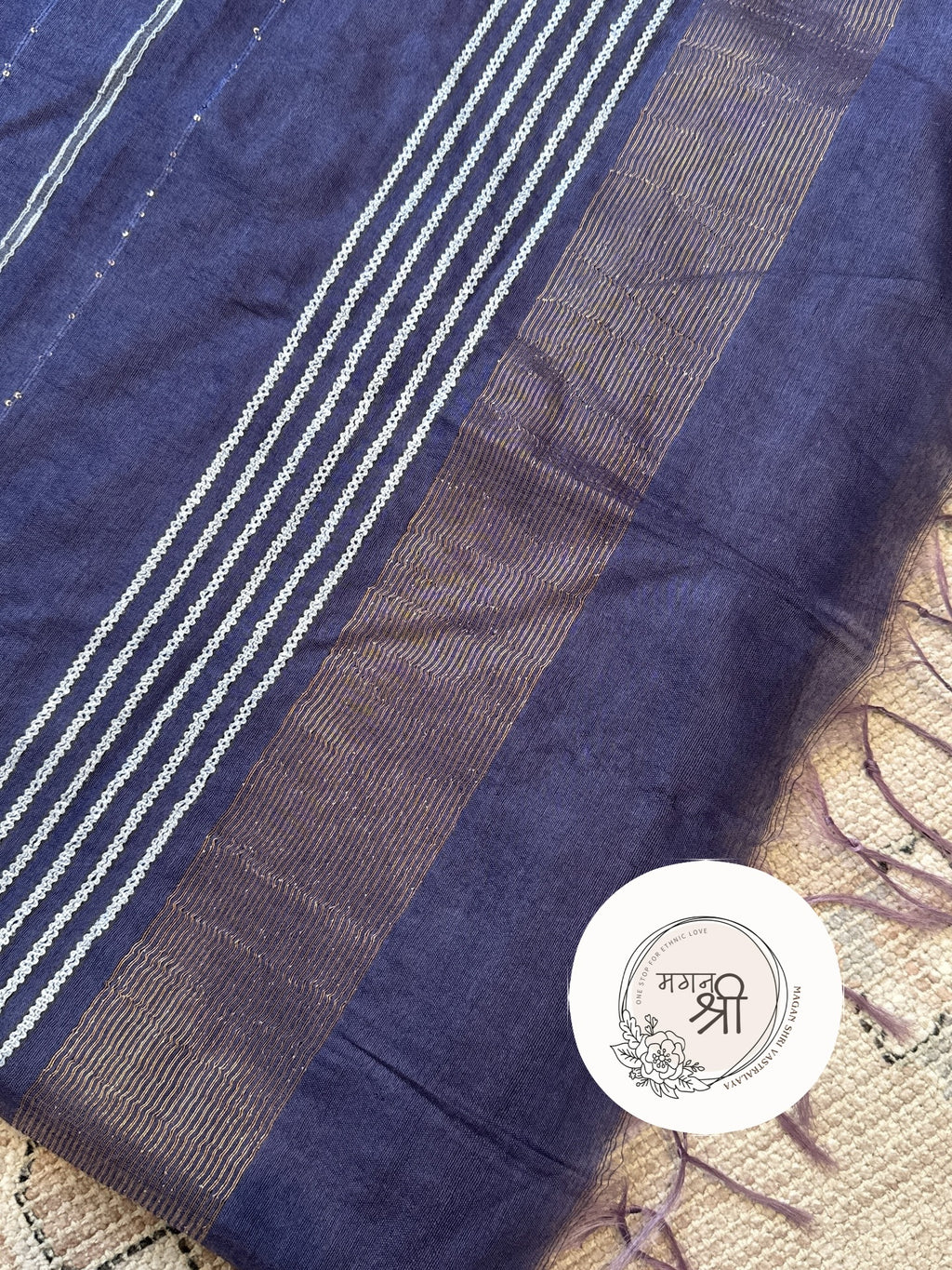 Handwoven Linen Saree with Running Thread Stripes