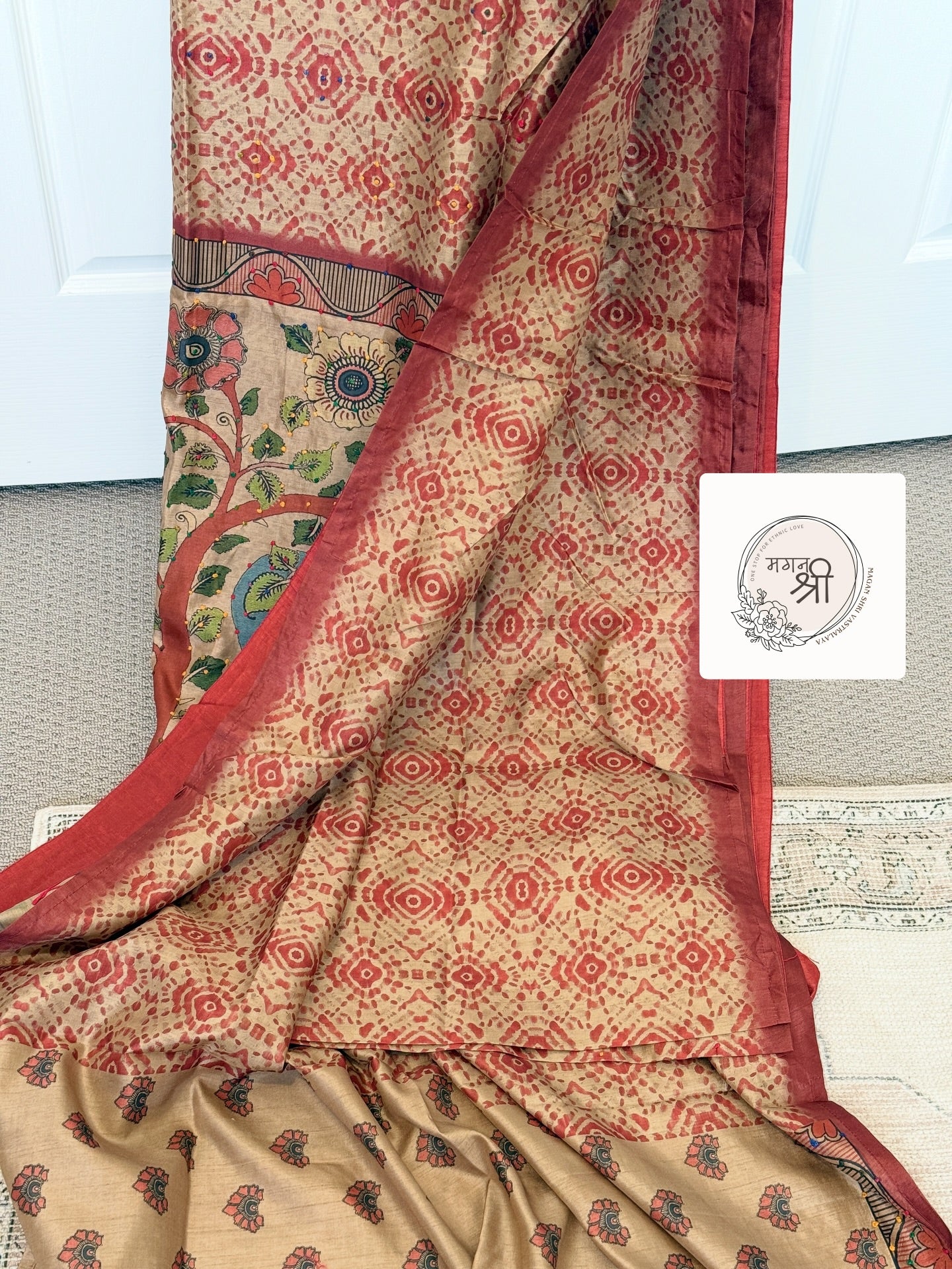 Rust Heritage Knot Embroidery Botanical Saree